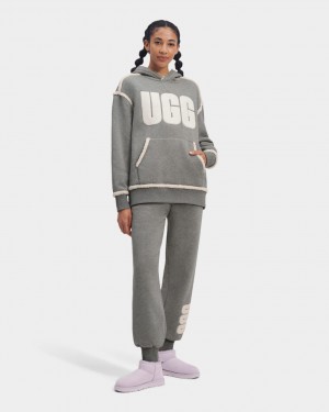 Ugg Daylin Bonded Fleece Logo Ženske Trenirke Sive | CAZ489103