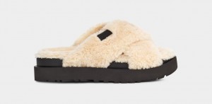 Ugg Fuzz Sugar Cross Ženske Natikače Bež Crne | RIW276908