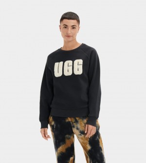 Ugg Madeline Fuzzy Logo Crewneck Ženske Dukserice Crne Krem | IBJ037245