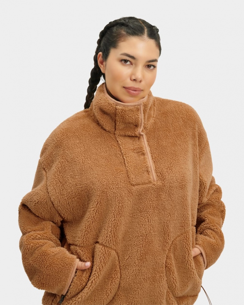 Ugg Atwell Sherpa Half Snap Pullover Ženske Džemperi Smeđe | KDH167590