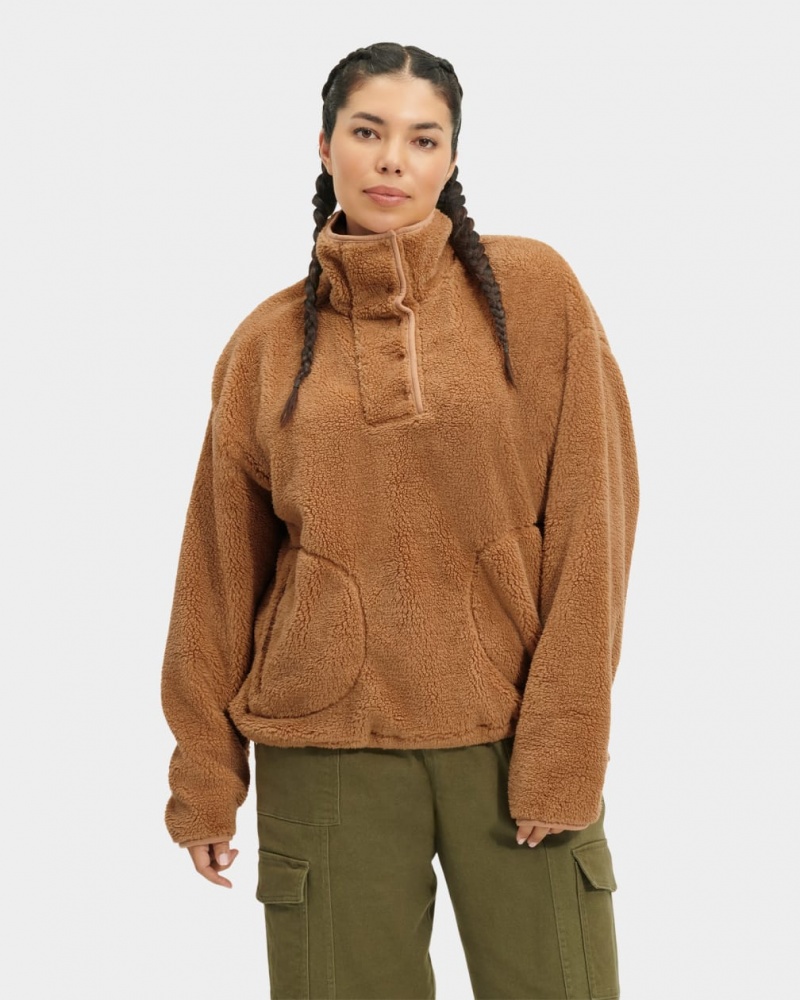 Ugg Atwell Sherpa Half Snap Pullover Ženske Džemperi Smeđe | KDH167590