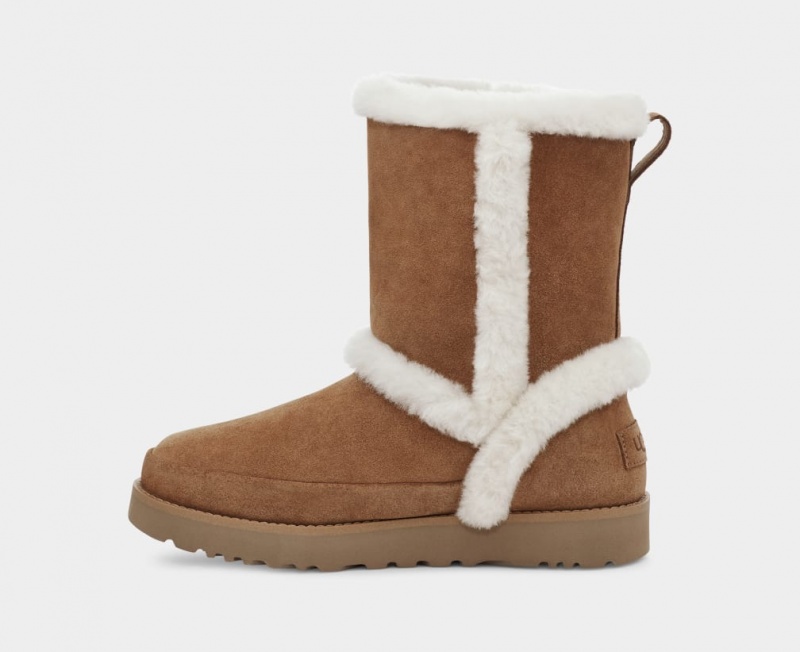 Ugg Classic Fluff Spill Seam Ženske Cizme Smeđe | ECX938705