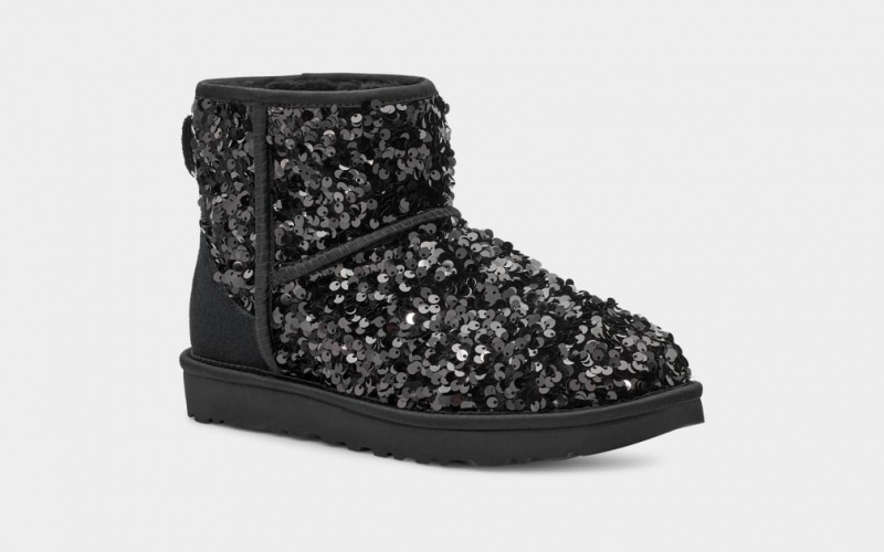 Ugg Classic Mini Chunky Sequin Ženske Cizme Crne | VMZ460531