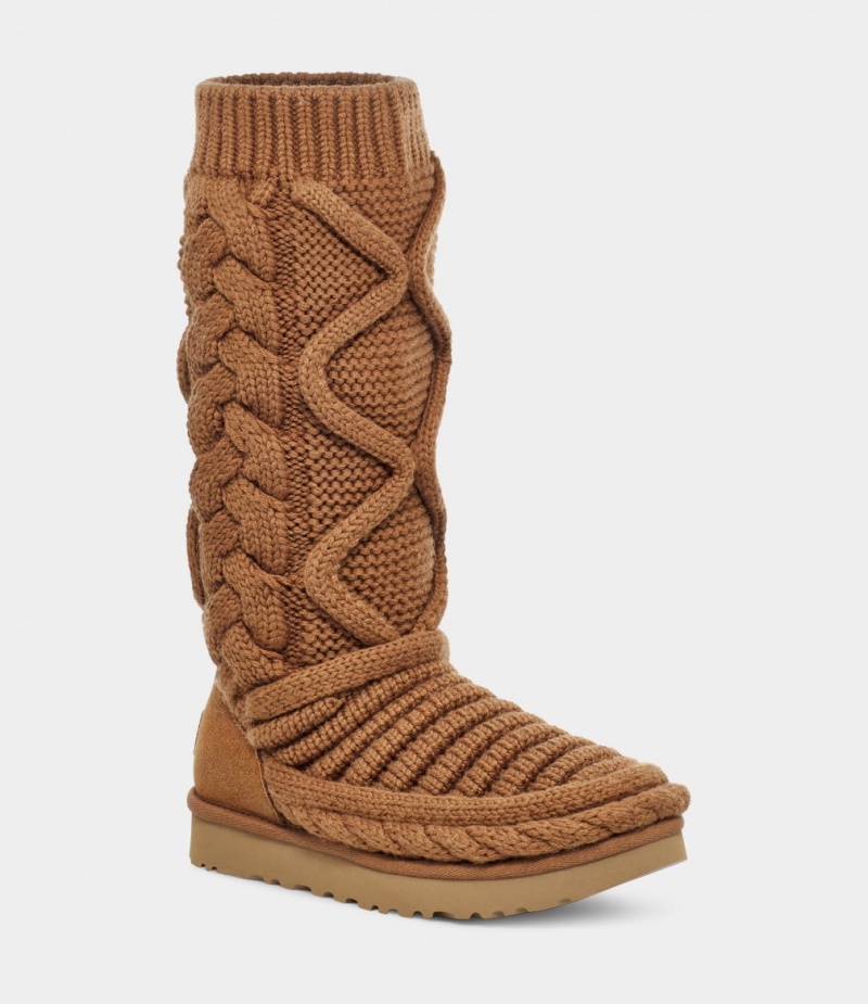 Ugg Classic Tall Chunky Knit Ženske Cizme Smeđe | OQJ260473