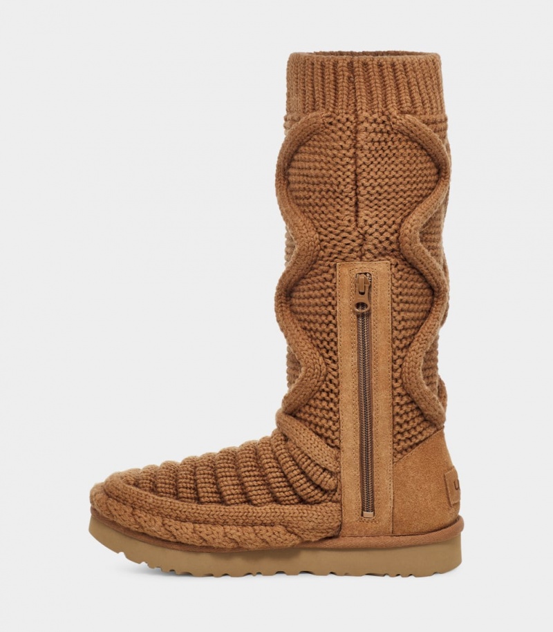 Ugg Classic Tall Chunky Knit Ženske Cizme Smeđe | OQJ260473