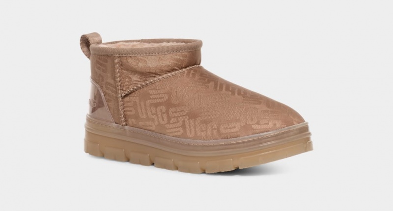 Ugg Classic Ultra Mini Monogram Ženske Cizme Smeđe Sive | JKF315746