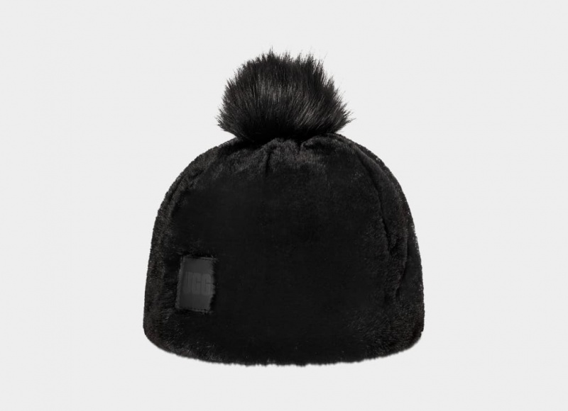 Ugg Faux Fur W Pom Ženske Beanie Crne | VKQ604271