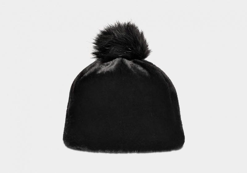 Ugg Faux Fur W Pom Ženske Beanie Crne | VKQ604271