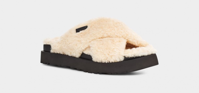 Ugg Fuzz Sugar Cross Ženske Natikače Bež Crne | RIW276908