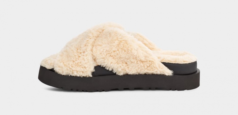 Ugg Fuzz Sugar Cross Ženske Natikače Bež Crne | RIW276908