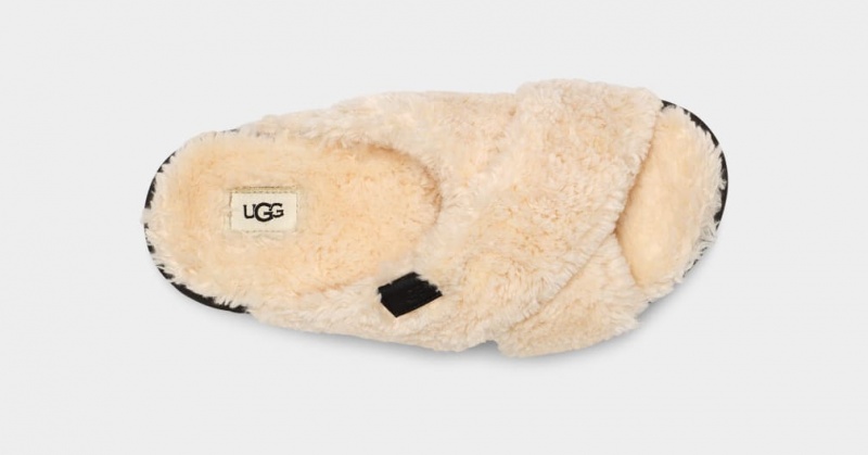 Ugg Fuzz Sugar Cross Ženske Natikače Bež Crne | RIW276908