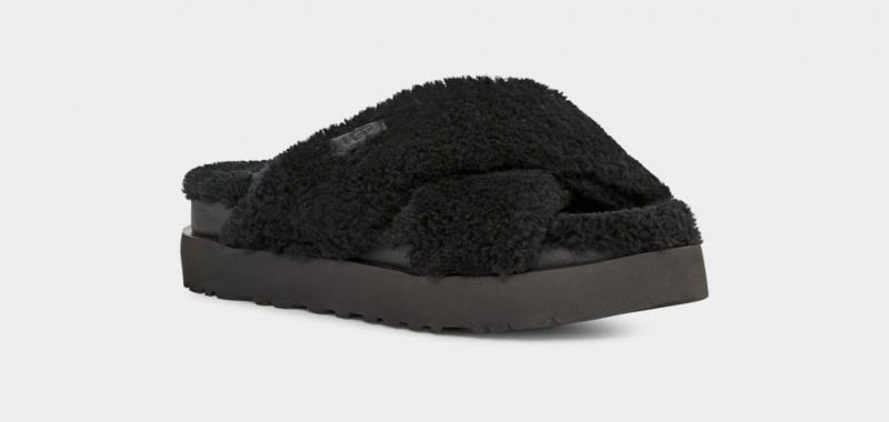 Ugg Fuzz Sugar Cross Ženske Natikače Crne | CGK128659