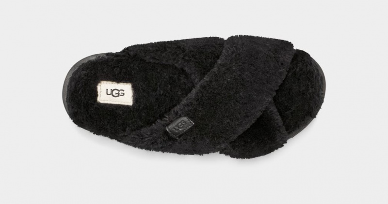 Ugg Fuzz Sugar Cross Ženske Natikače Crne | CGK128659