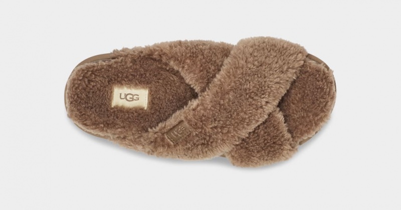 Ugg Fuzz Sugar Cross Ženske Natikače Čokoladne | XTV350629