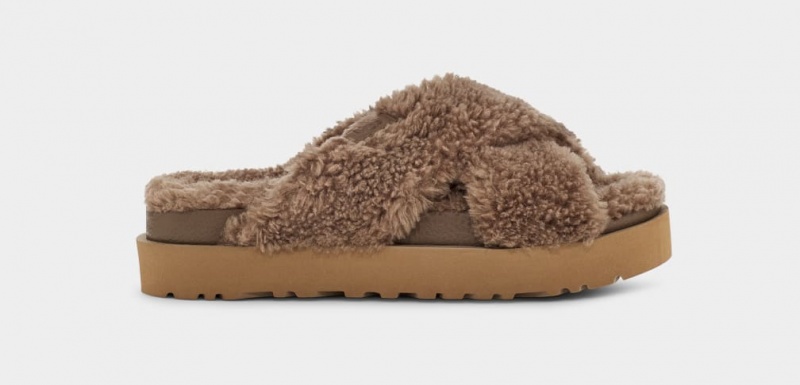 Ugg Fuzz Sugar Cross Ženske Natikače Čokoladne | XTV350629