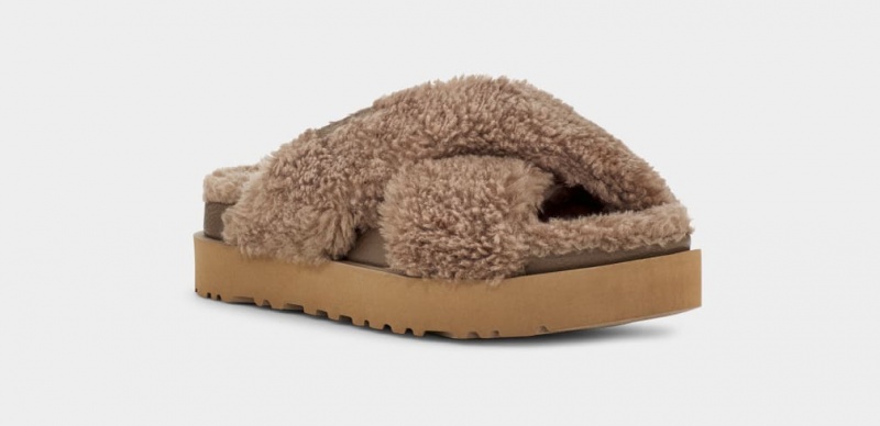 Ugg Fuzz Sugar Cross Ženske Papuče Tamno Sive | OJY986503