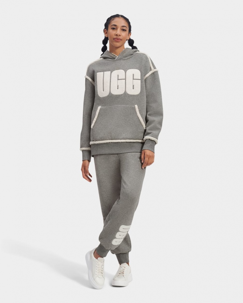 Ugg Joanne B Fleece Logo Ženske Majica S Kapuljačom Sive | FWZ256917