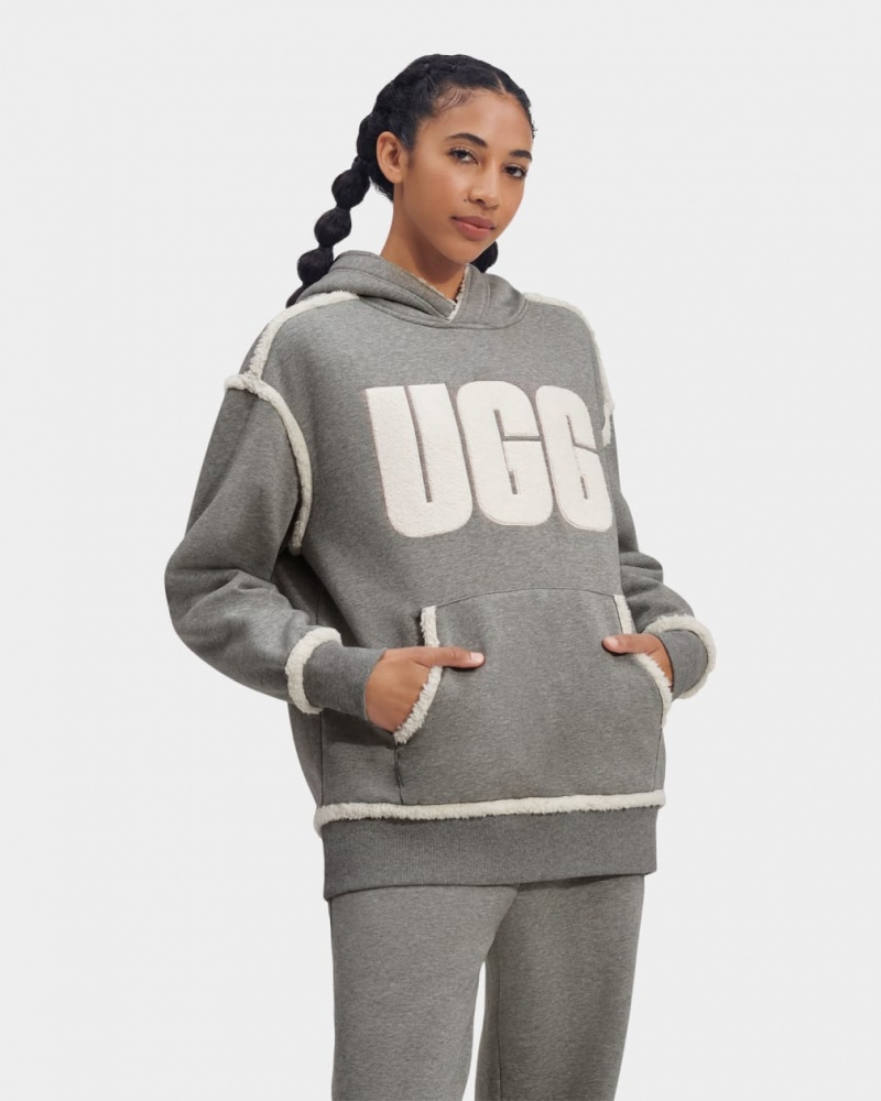 Ugg Joanne B Fleece Logo Ženske Majica S Kapuljačom Sive | FWZ256917