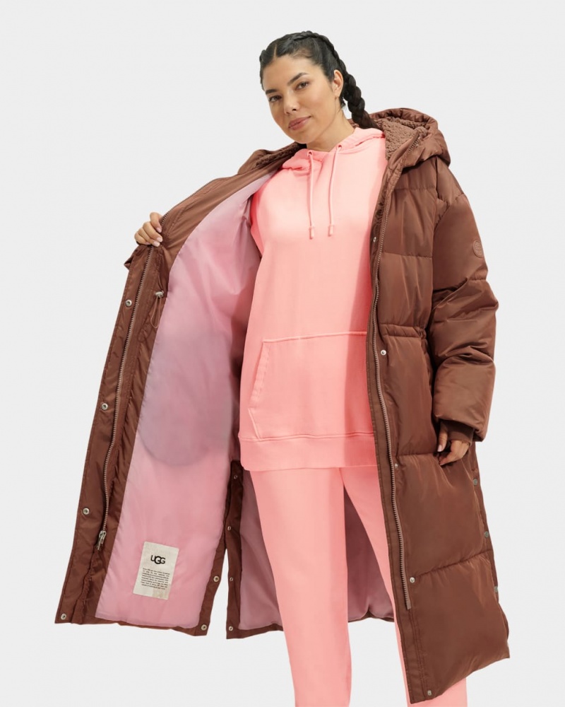 Ugg Keeley Long Puffer Ženske Kaputi Tamno Smeđe | YZJ826910