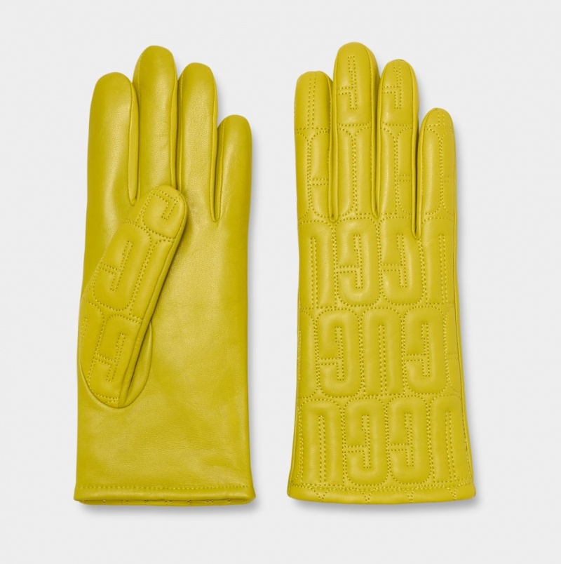 Ugg Koža Prošiven Logo Ženske Gloves Žute | FGB398476