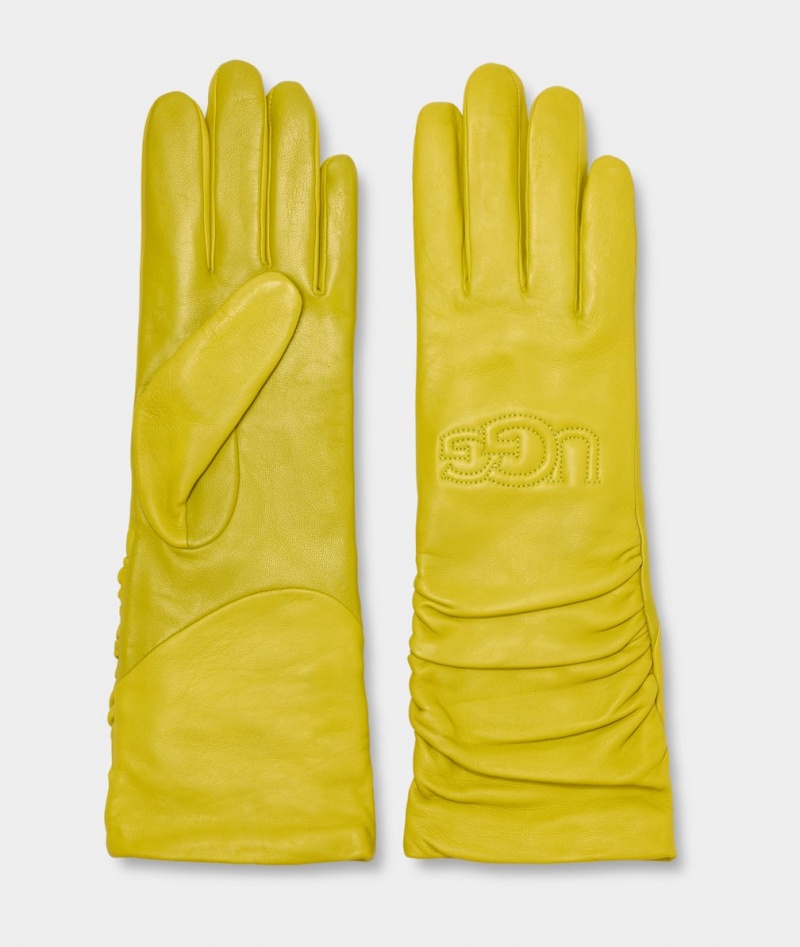 Ugg Koža Scrunched Logo Ženske Gloves Žute | JSL250147