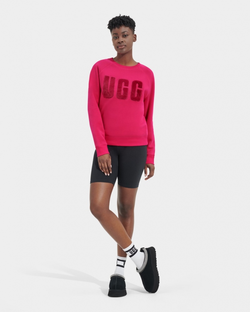 Ugg Madeline Fuzzy Logo Crewneck Ženske Dukserice Roze Tamno Crvene | LXF739641