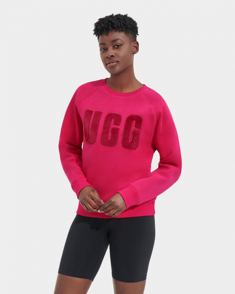 Ugg Madeline Fuzzy Logo Crewneck Ženske Dukserice Roze Tamno Crvene | LXF739641