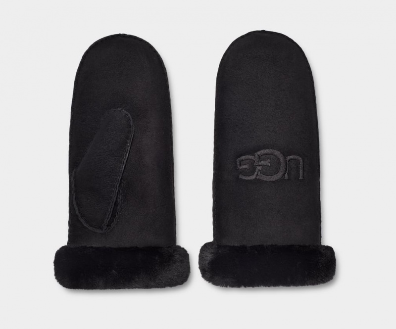 Ugg Shearling Embroider Mitten Ženske Gloves Crne | EAW054286