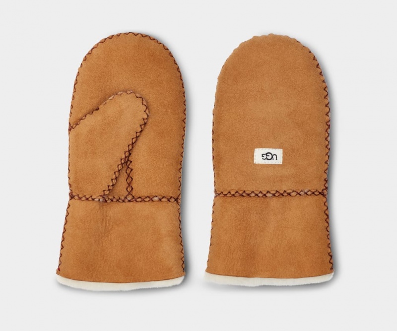 Ugg Sheepskin Mitten with Stitch Dječje Gloves Smeđe | YWD128697