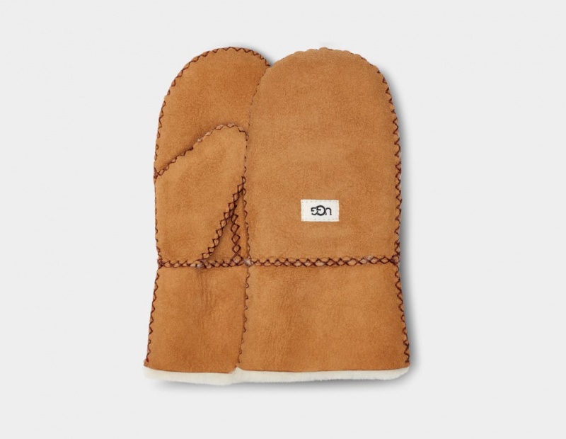 Ugg Sheepskin Mitten with Stitch Dječje Gloves Smeđe | YWD128697