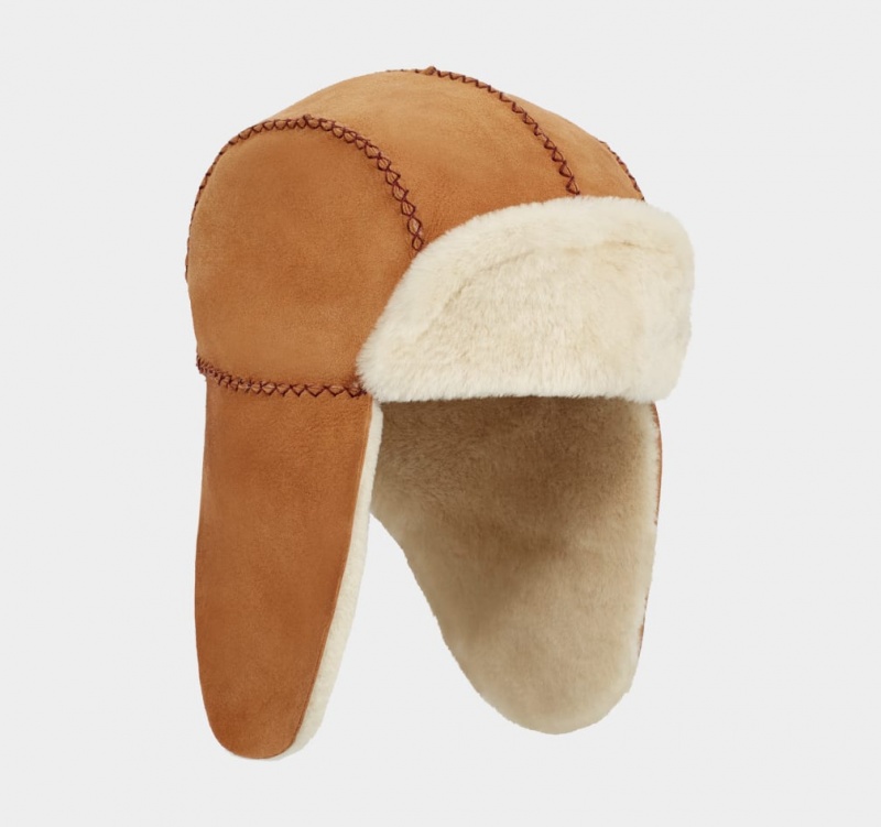 Ugg Sheepskin Trapper with Stitch Dječje Šeširi Smeđe | LIN572968