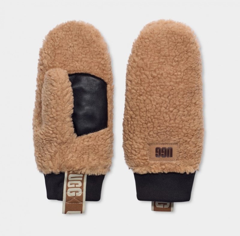 Ugg Sherpa Mitten W Logo Tape Ženske Gloves Čokoladne | HUX627489