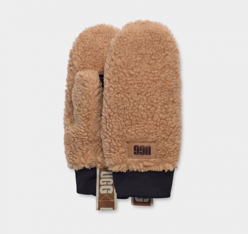 Ugg Sherpa Mitten W Logo Tape Ženske Gloves Čokoladne | HUX627489