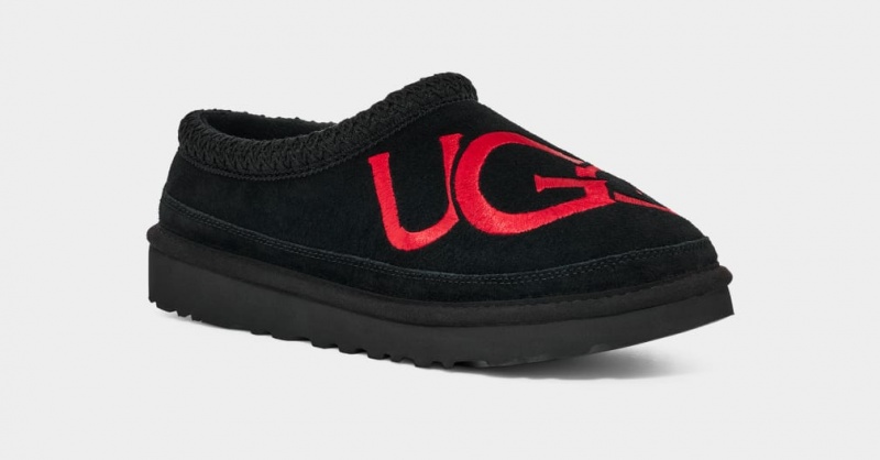 Ugg Tasman Logo Muške Papuče Crne Crvene | ELK435219